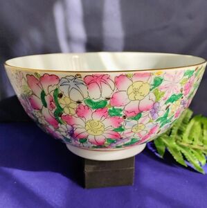 Asian Floral Chinoiserie Bowl Guilded